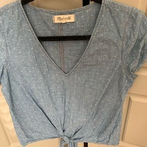 Madewell chambray tie front v neck